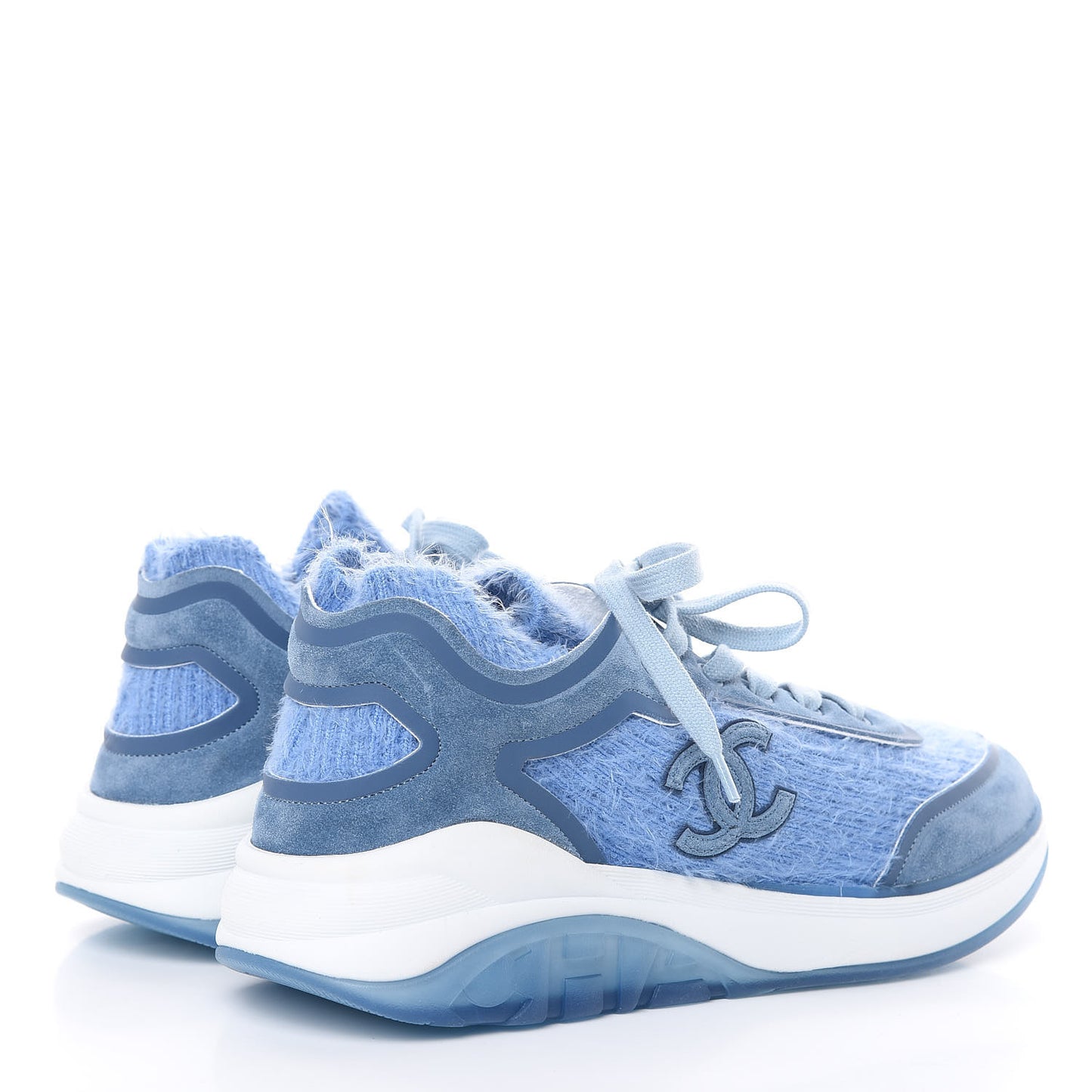 Suede Calfskin Stretch Fabric CC Sneakers 39.5 Light Blue