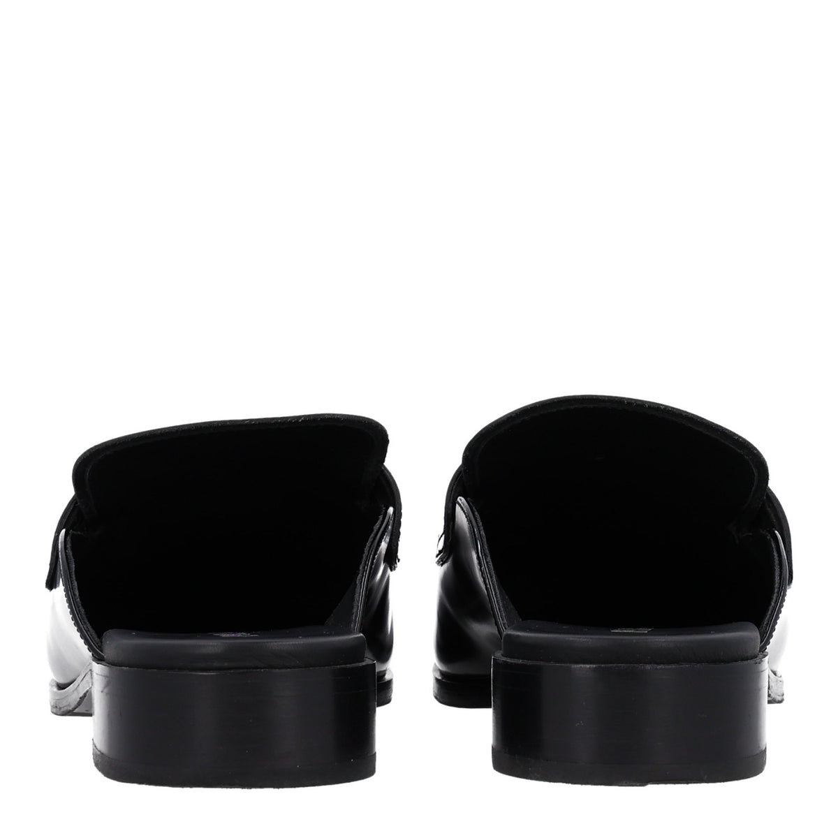 City Calfskin Metal Triangle Logo 20mm Flat Mules 41 Black
