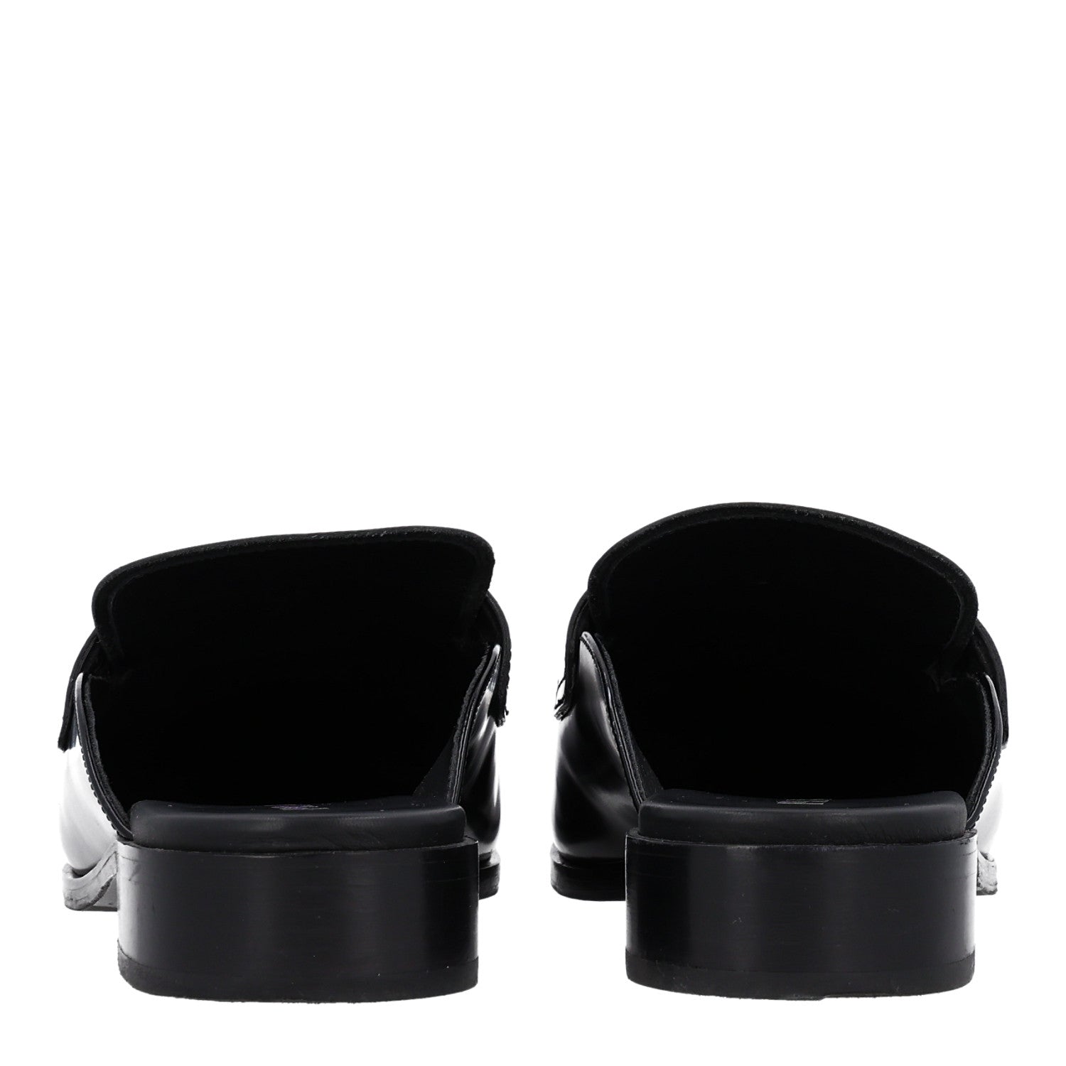 Prada City Calfskin Metal Triangle Logo 20mm Flat Mules 41 Black 6 of 9