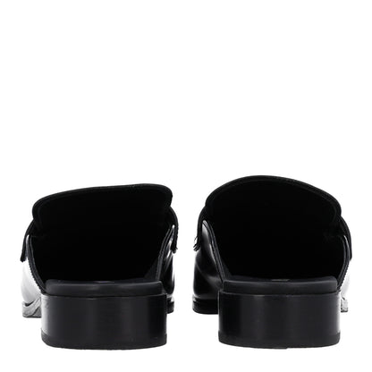 Prada City Calfskin Metal Triangle Logo 20mm Flat Mules 41 Black 6 of 9