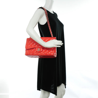 Chanel Patent Quilted Jumbo Double Flap Red 2 of 9