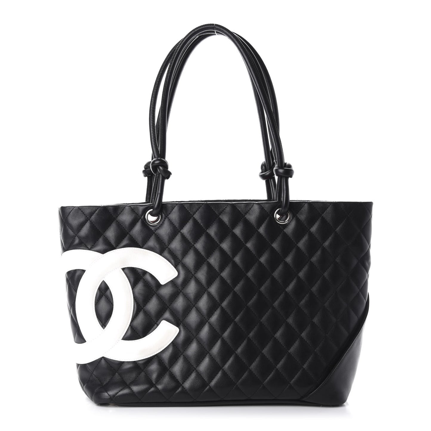 Calfskin Quilted Large Cambon Tote Black White