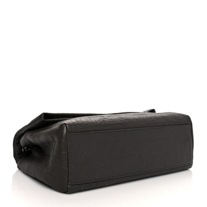 Saint Laurent Calfskin Crocodile Embossed Medium West Hollywood Monogram Fold-Over Grey 4 of 11