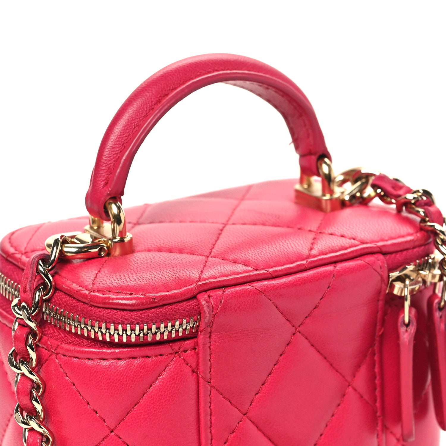 Chanel Lambskin Quilted Mini Top Handle Vanity Case With Chain Dark Pink 4 of 12
