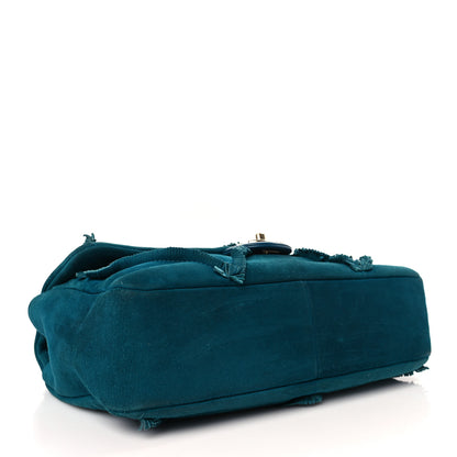 Chanel Suede Goatskin Diamond Fringe Flap Bag Blue 4 of 10