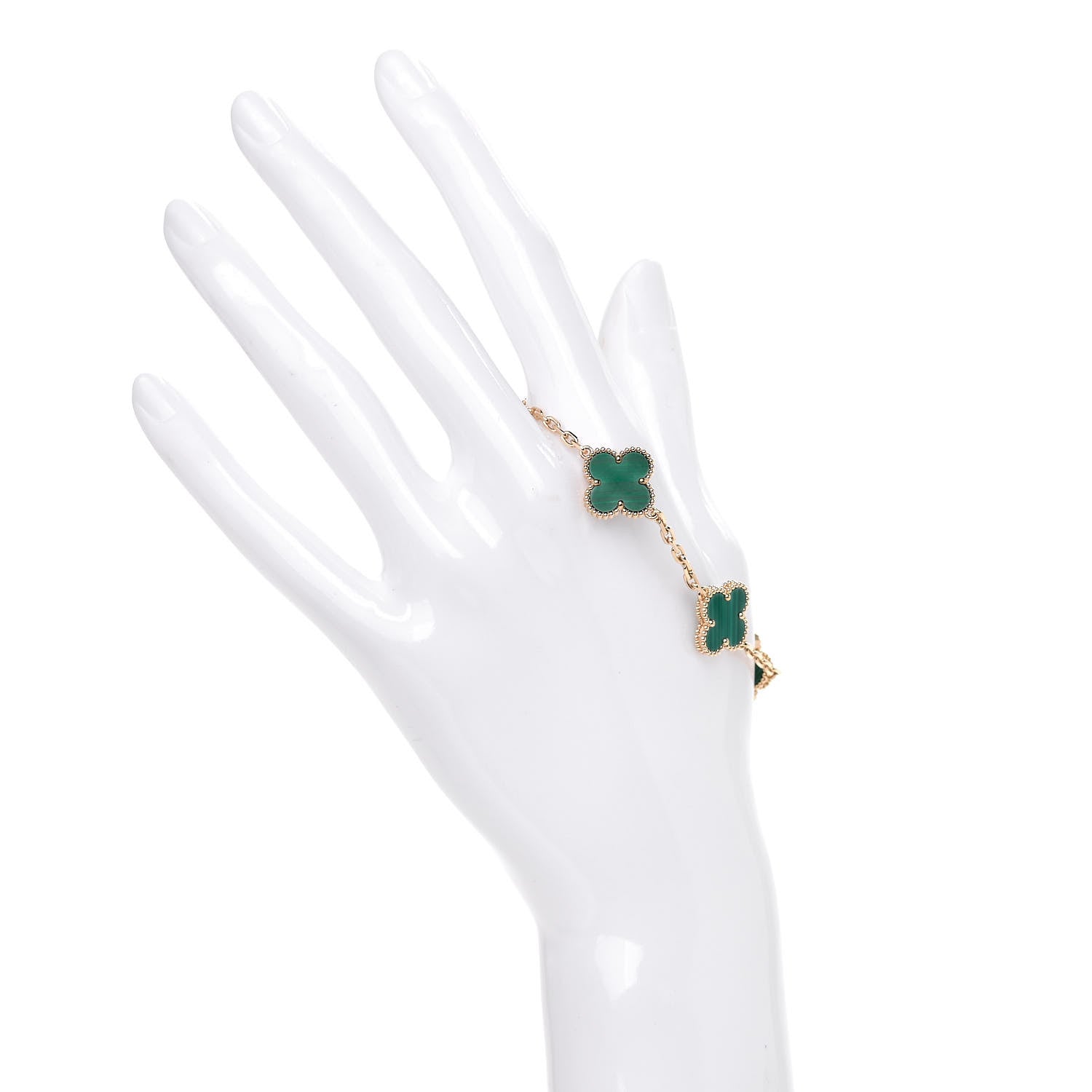 Van Cleef & Arpels 18K Yellow Gold Malachite 5 Motifs Vintage Alhambra Bracelet 2 of 7