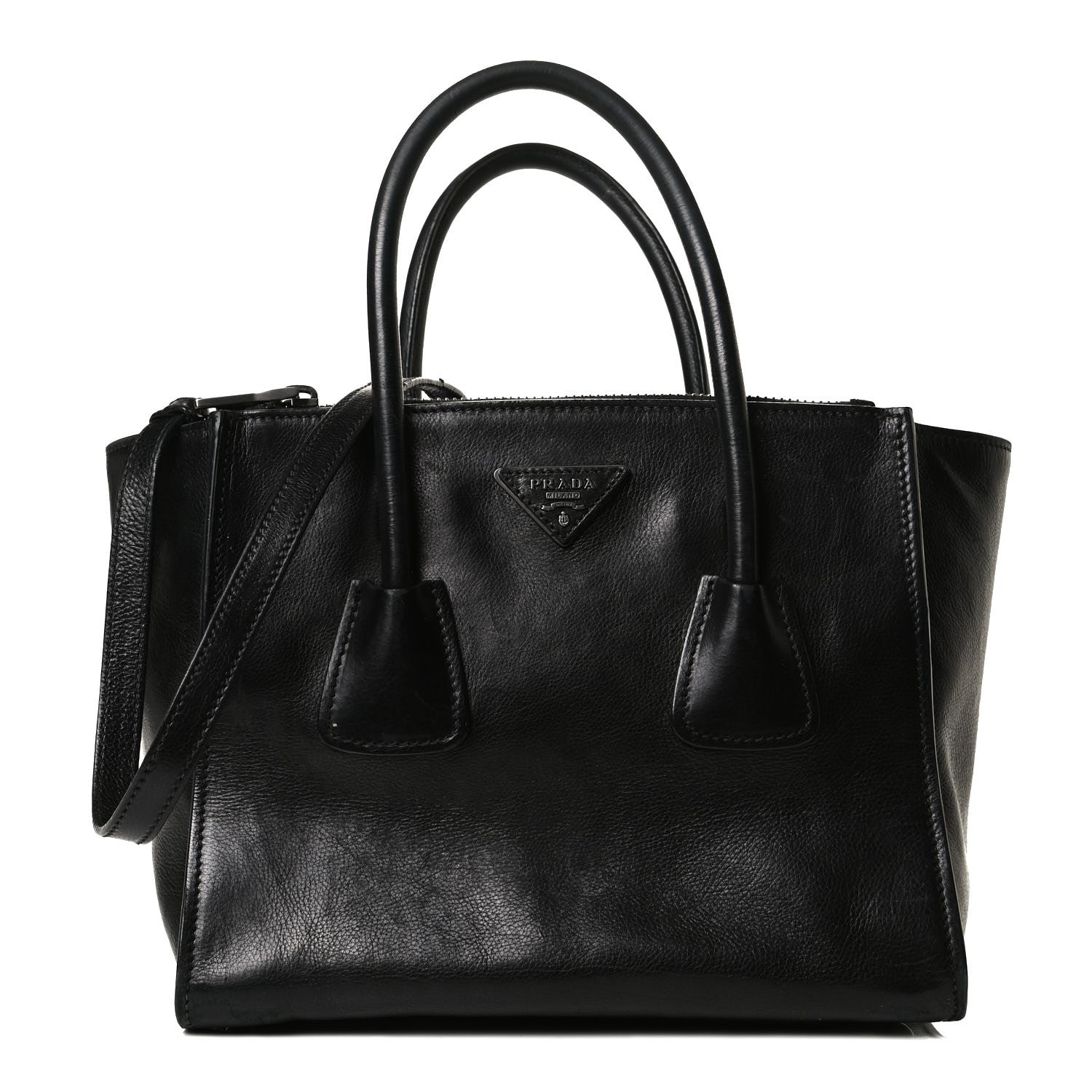 Prada Glace Calf Twin Pocket Tote Black 1 of 12