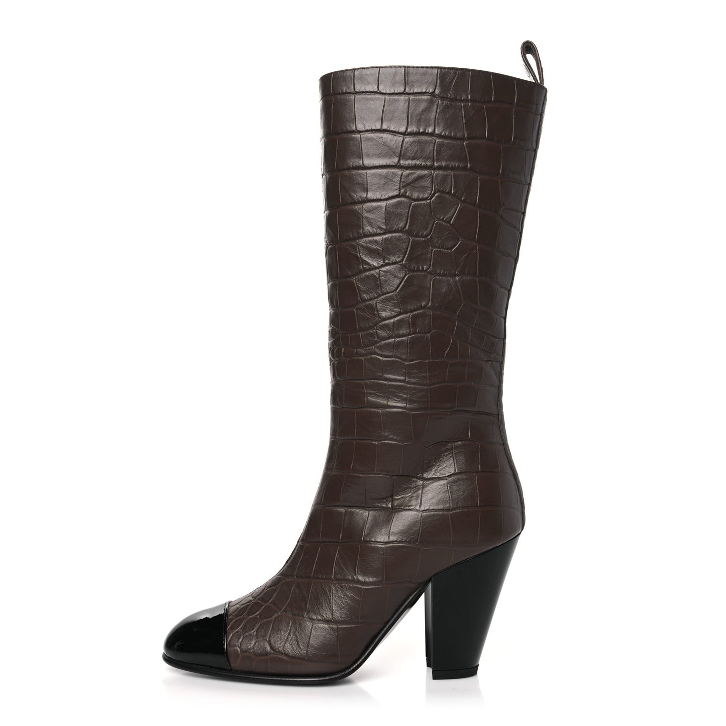 Calfskin Crocodile Embossed Cap Toe High Boots 35 Gold