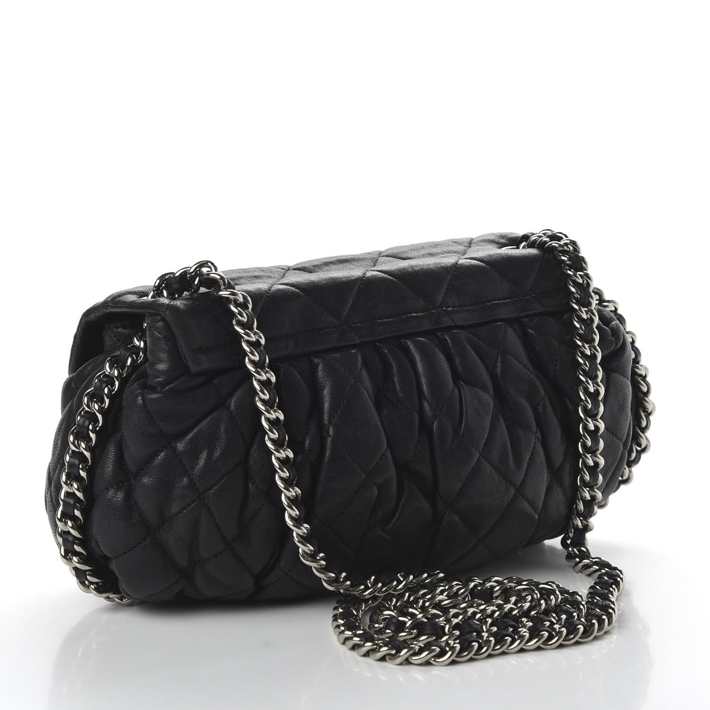 Washed Lambskin Quilted Medium Chain Around Messenger Black
