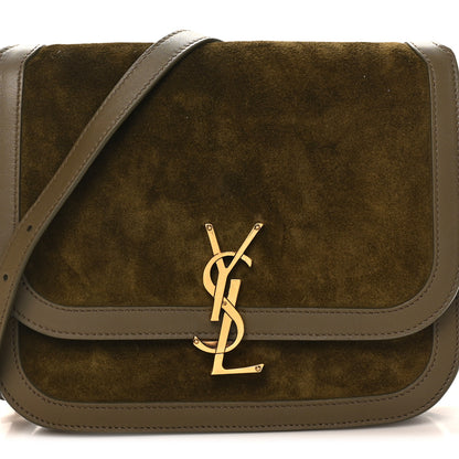 Saint Laurent Suede Smooth Calfskin Monogram Medium Solferino Soft Satchel Olive 8 of 10