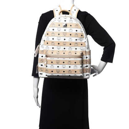 MCM Metallic Visetos Striped Medium Stark Backpack White Beige 2 of 11