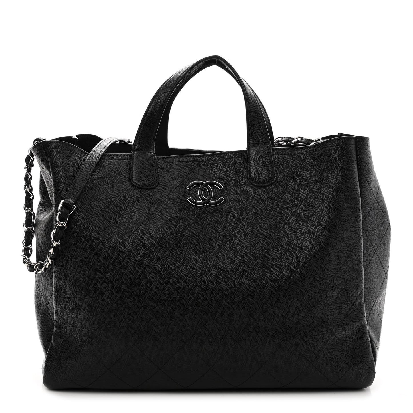 Caviar Stitched Large Shopping Tote Black
