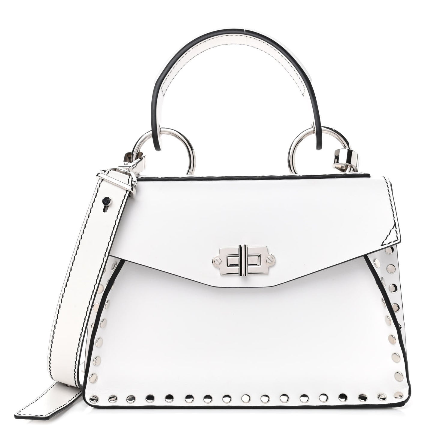 Calfskin Small Studded Hava Top Handle Bag White