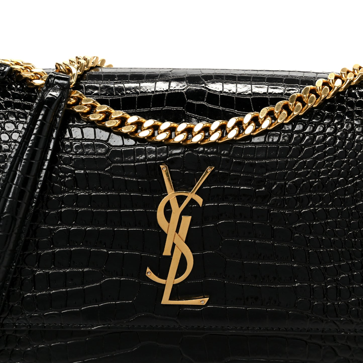 Calfskin Crocodile Embossed Large Monogram Sunset Black