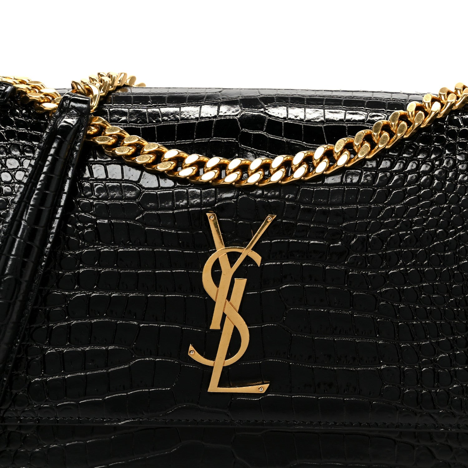 Saint Laurent Calfskin Crocodile Embossed Large Monogram Sunset Black 10 of 12