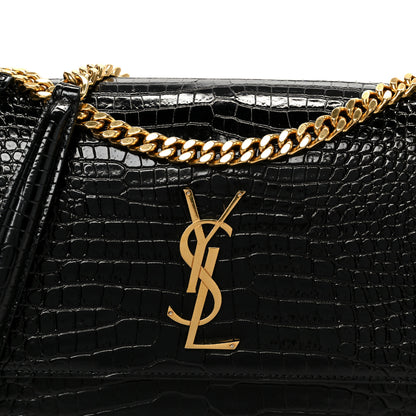Saint Laurent Calfskin Crocodile Embossed Large Monogram Sunset Black 10 of 12