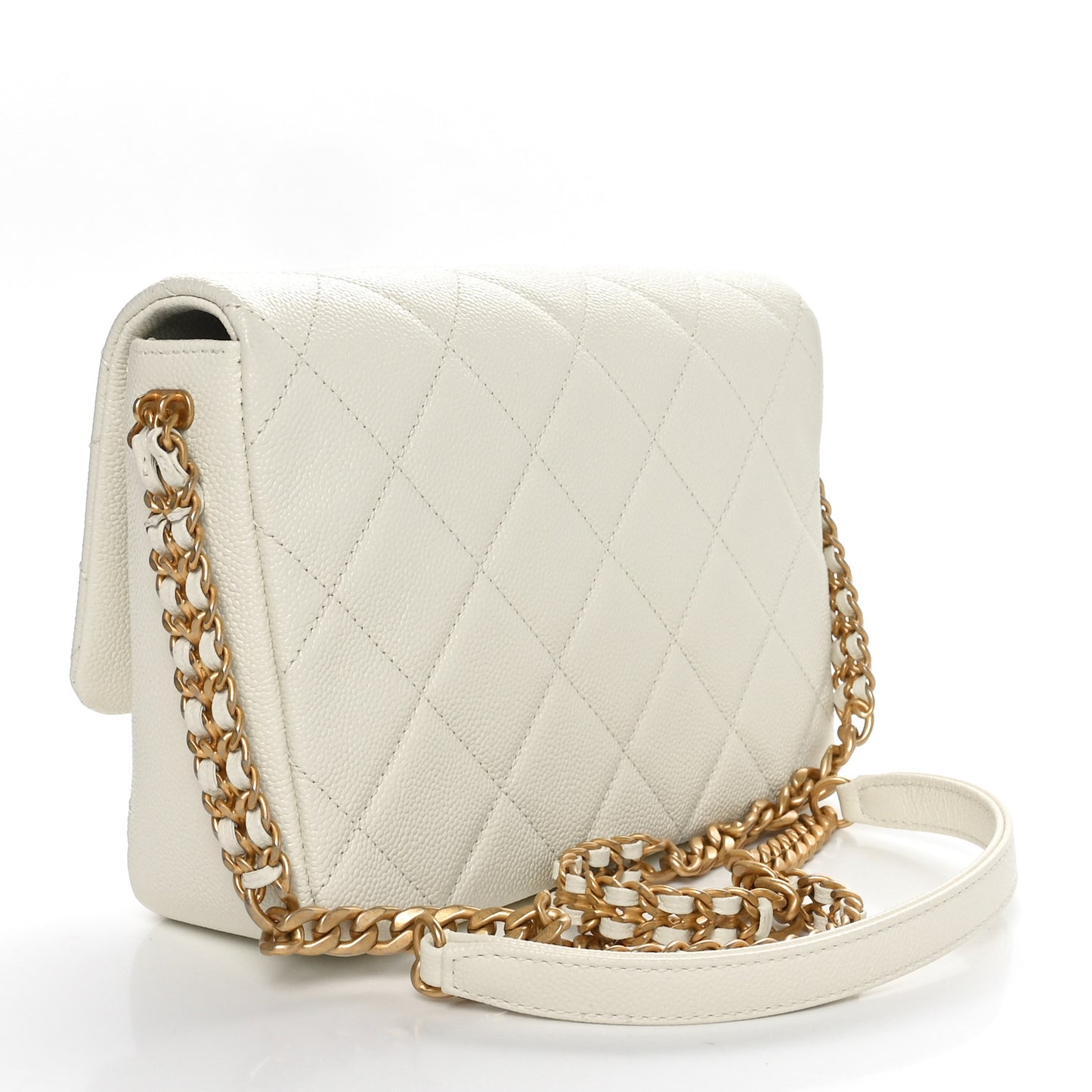 Shiny Caviar Quilted Small Chain Melody Flap White