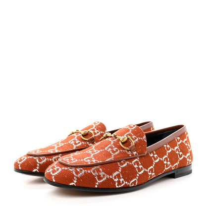 Gucci Canvas GG Monogram Horsebit Womens Jordaan Loafers 35.5 Burnt Orange Silver 3 of 18