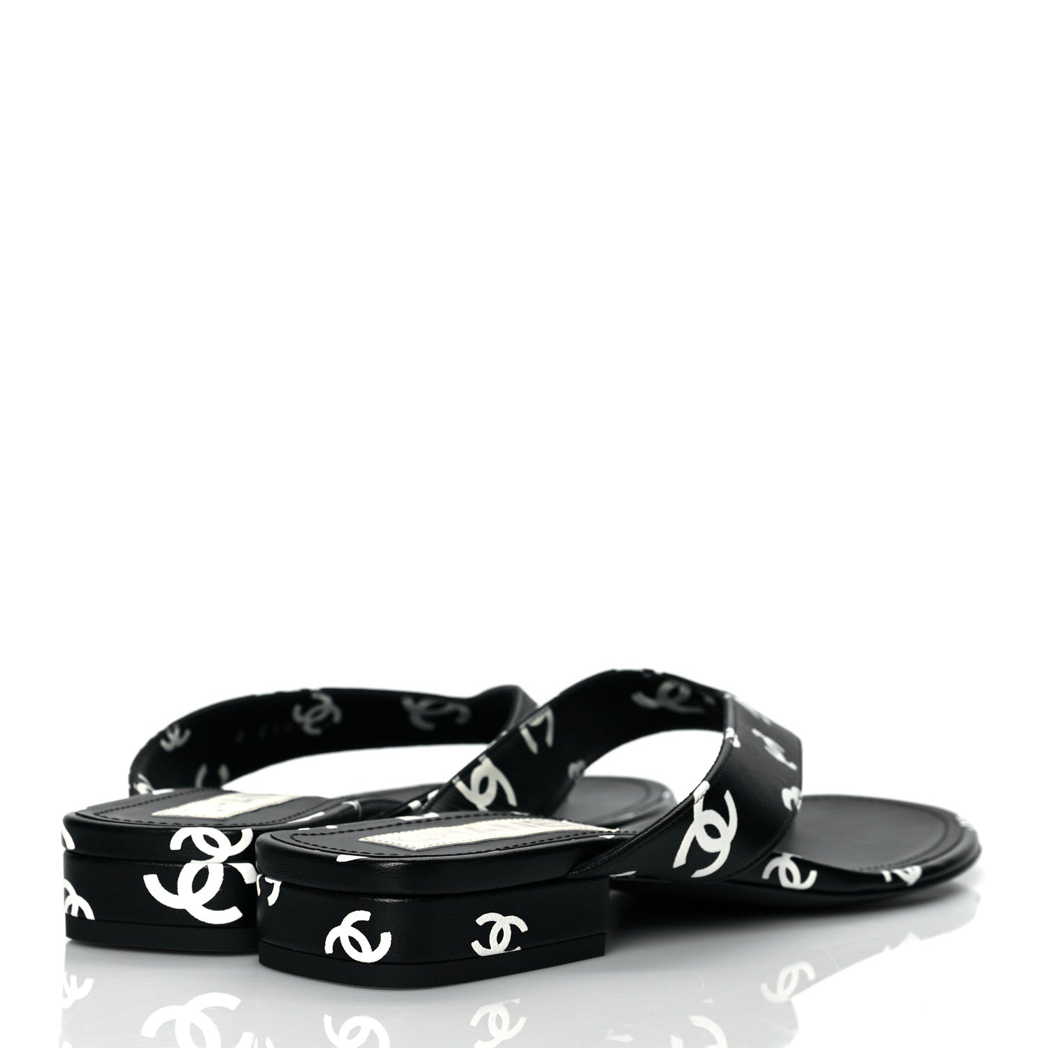 Chanel Lambskin Printed CC Thong Sandals 39.5 Black White 4 of 9