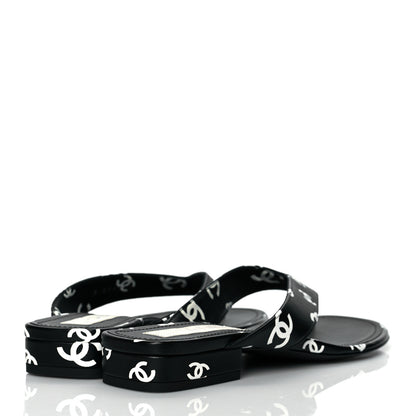 Chanel Lambskin Printed CC Thong Sandals 39.5 Black White 4 of 9