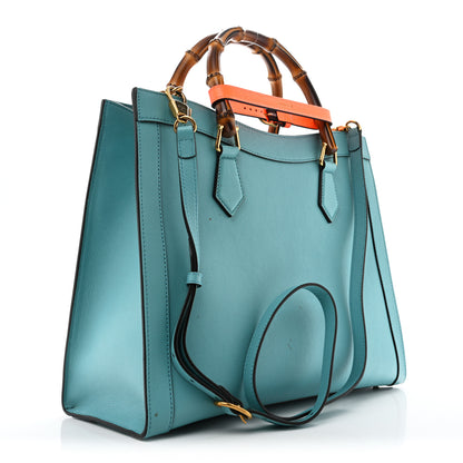 Gucci Wonka Grain Calfskin Medium Diana Tote Bag Dusty Azure Orange Fluo 3 of 16