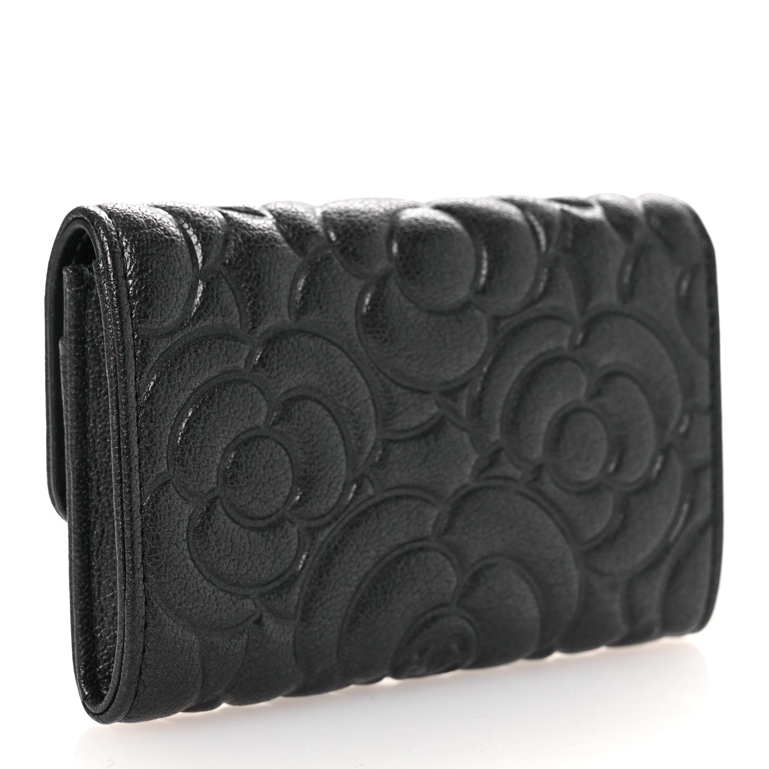 Chanel Goatskin Camellia Embossed Flap Card Holder Wallet Grey 3 of 9