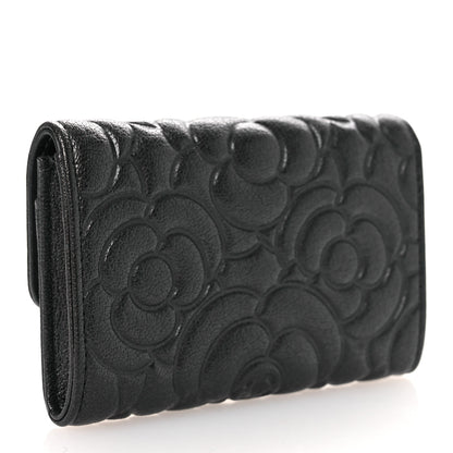Chanel Goatskin Camellia Embossed Flap Card Holder Wallet Grey 3 of 9