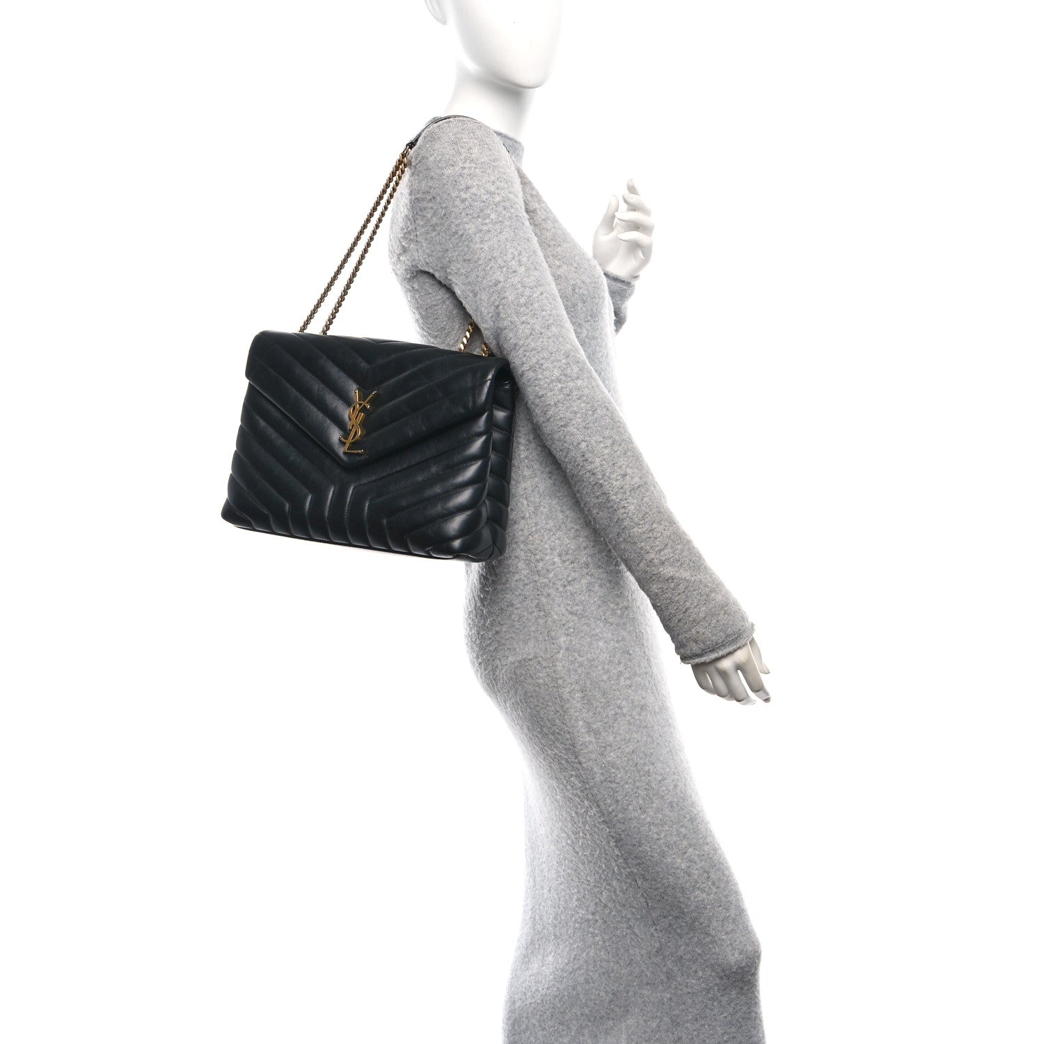 Saint Laurent Calfskin Y Quilted Monogram Medium Loulou Chain Satchel Black 2 of 10