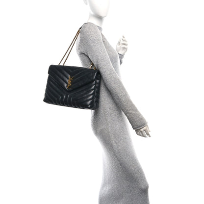 Saint Laurent Calfskin Y Quilted Monogram Medium Loulou Chain Satchel Black 2 of 10