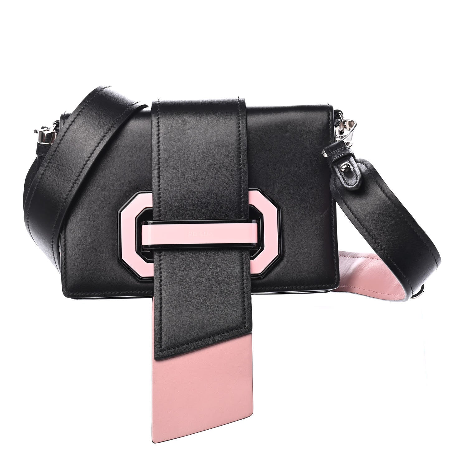 Prada City Calf Plex Ribbon Bag Black Rosa 1 of 9