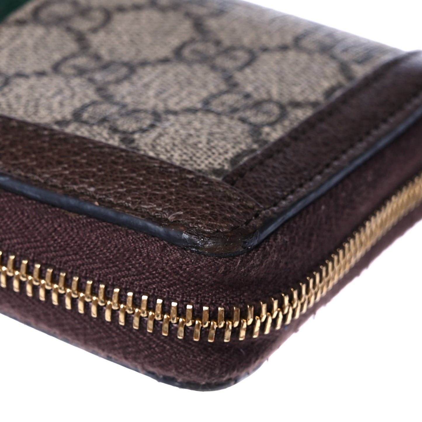 GG Supreme Monogram Web Ophidia Zip Around Wallet Brown