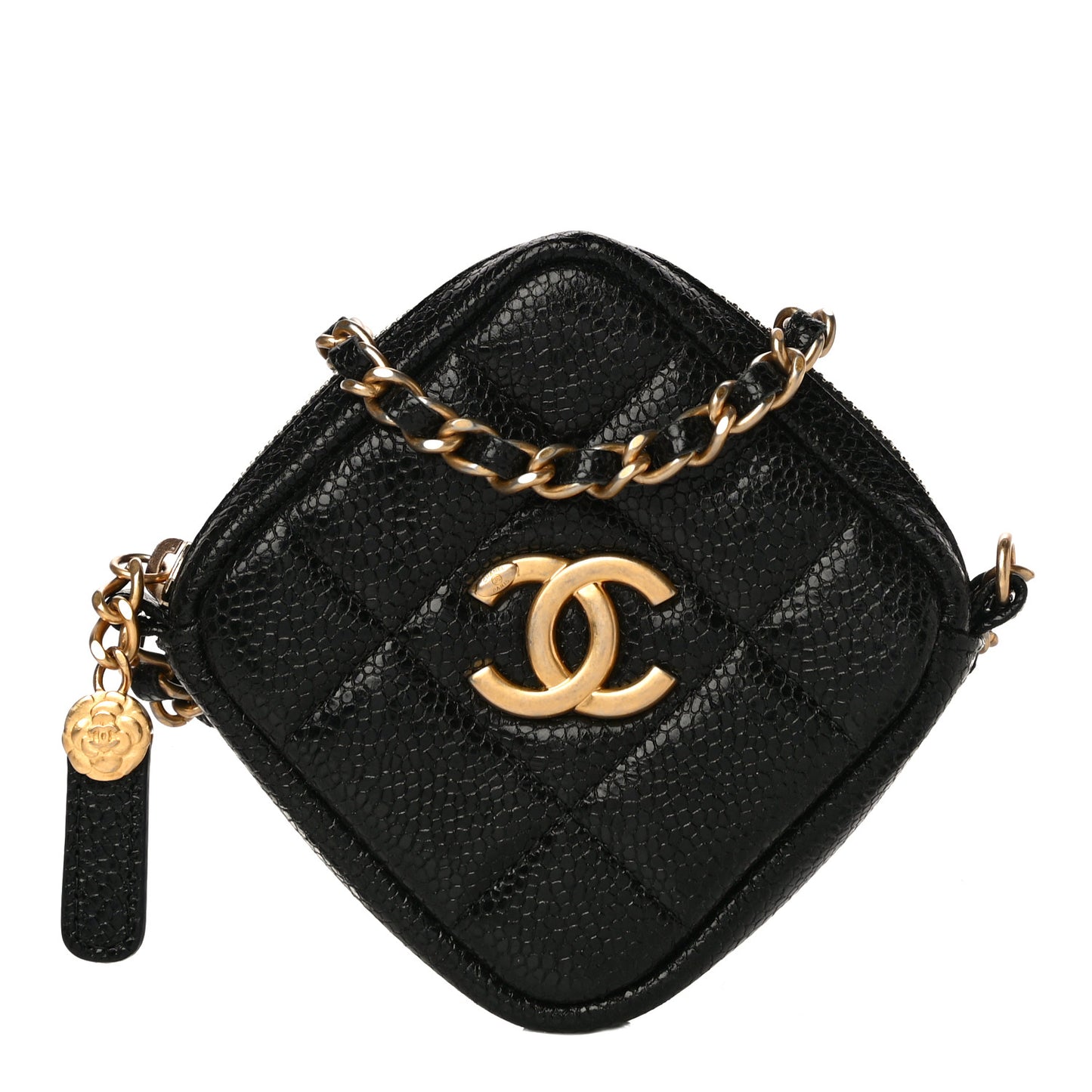 Caviar Quilted Diamond Coin Purse With Chain Black