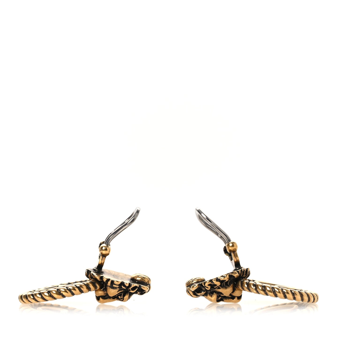 Metal Double G Lion Head Clip On Earrings Aged Gold