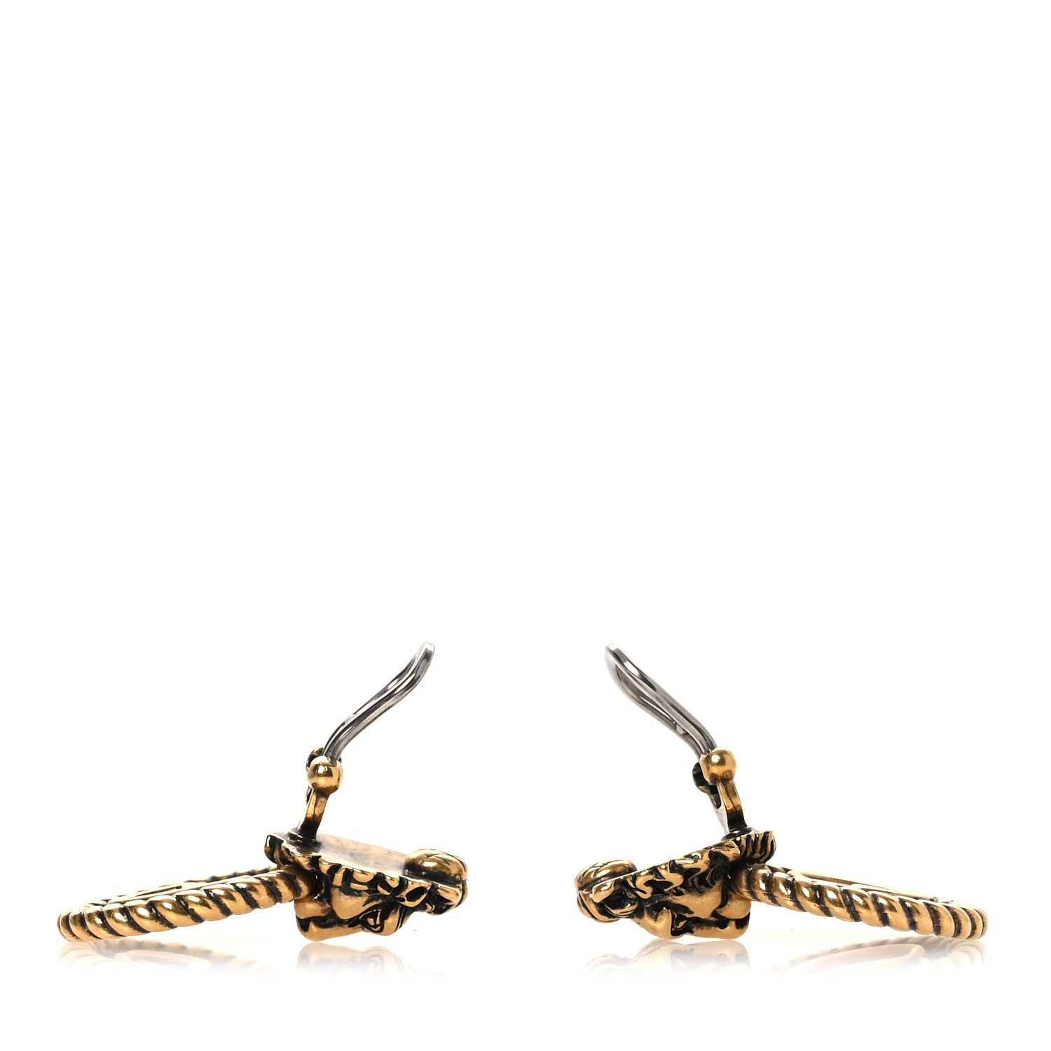 Gucci Metal Double G Lion Head Clip On Earrings Aged Gold 3 of 4