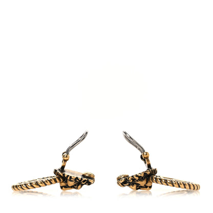 Gucci Metal Double G Lion Head Clip On Earrings Aged Gold 3 of 4