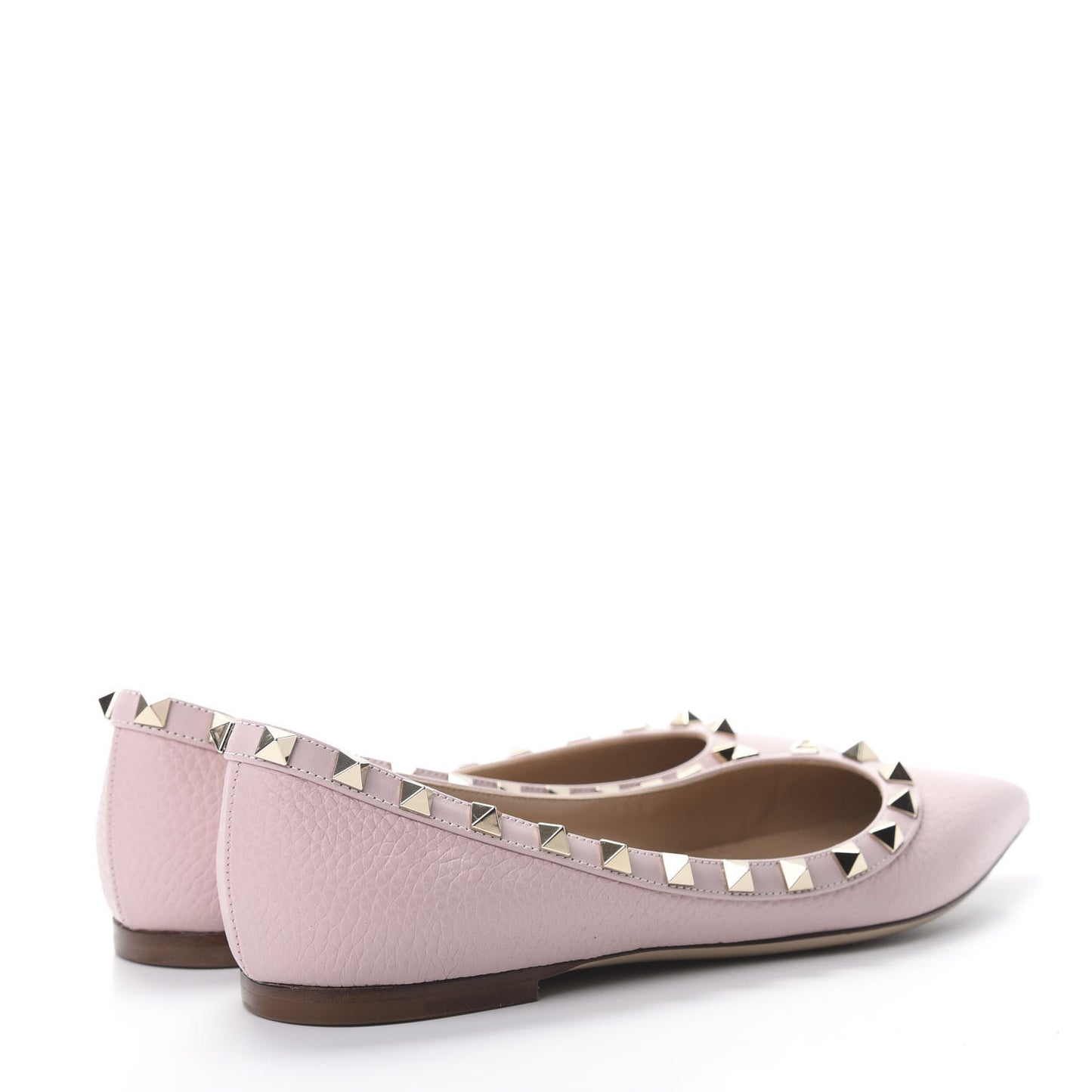 Pebbled Calfskin Rockstud Ballerina Flats 36.5 Water Rose
