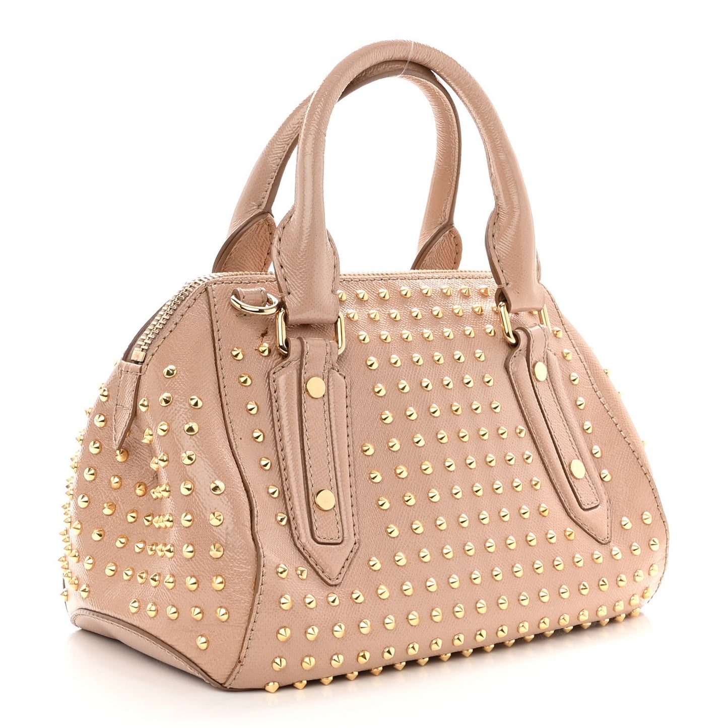 Patent Calfskin Studded Small Blaze Bowler Bag Oyster Pink