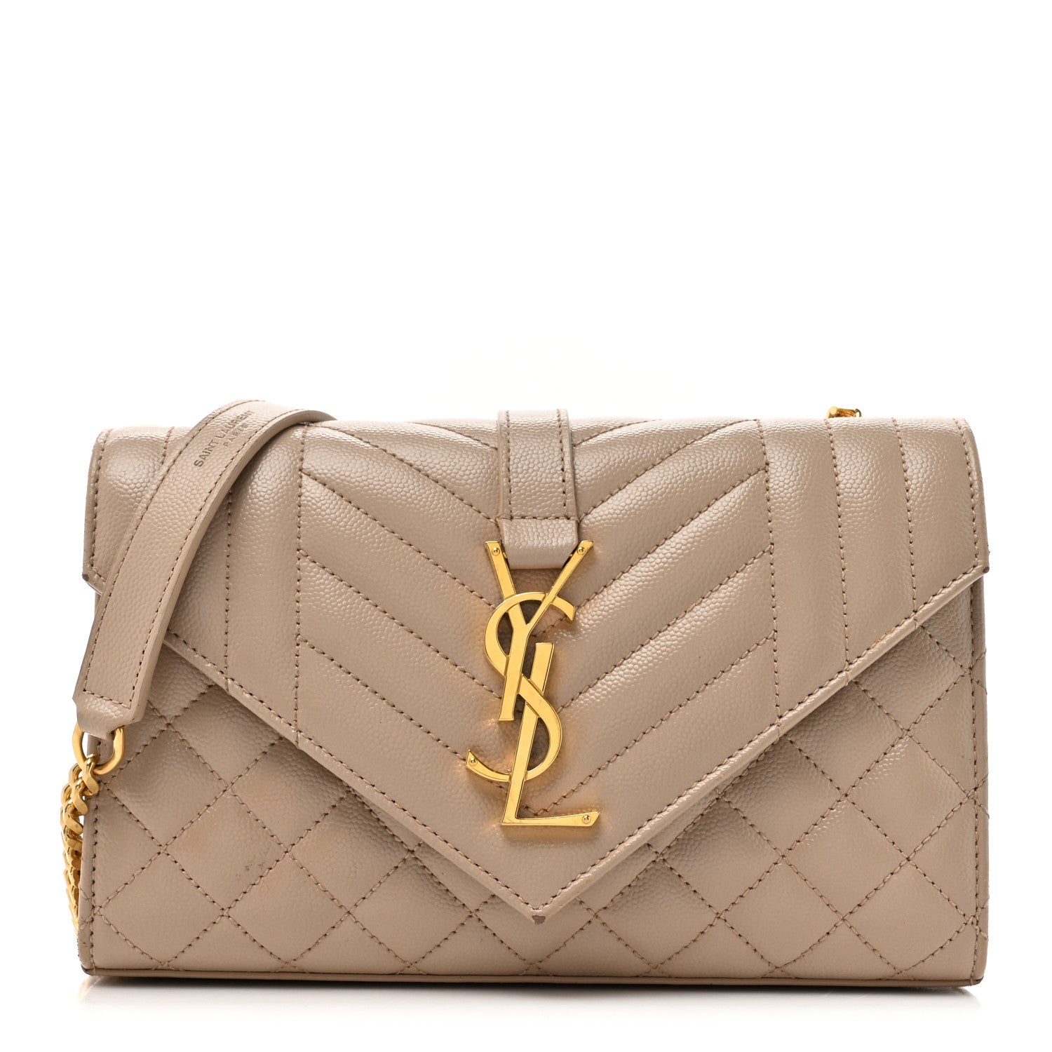 Saint Laurent Grain De Poudre Textured Mixed Matelasse Triquilt Small Monogram Satchel Dark Beige 1 of 16