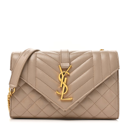 Saint Laurent Grain De Poudre Textured Mixed Matelasse Triquilt Small Monogram Satchel Dark Beige 1 of 16