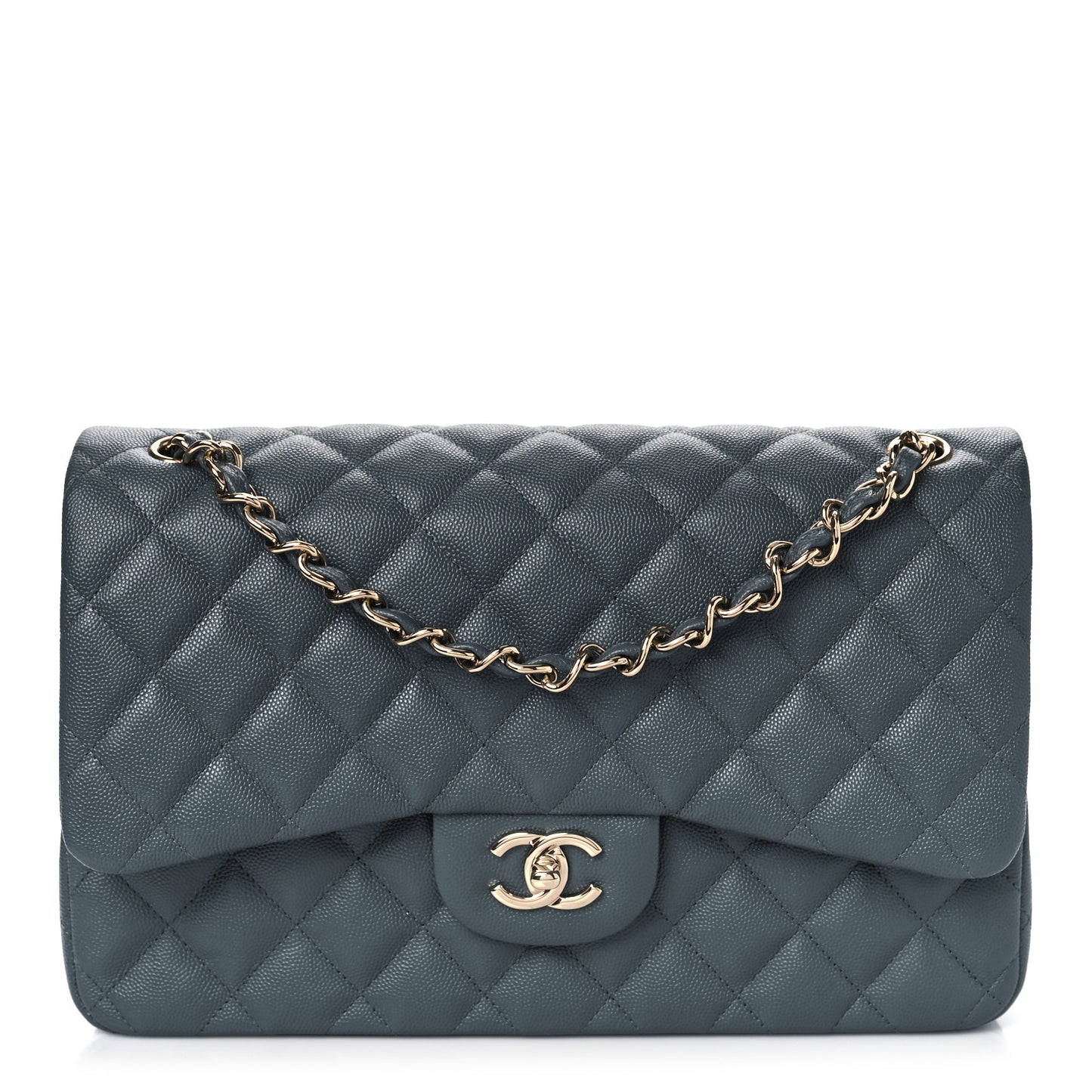 Caviar Quilted Jumbo Double Flap Dark Grey