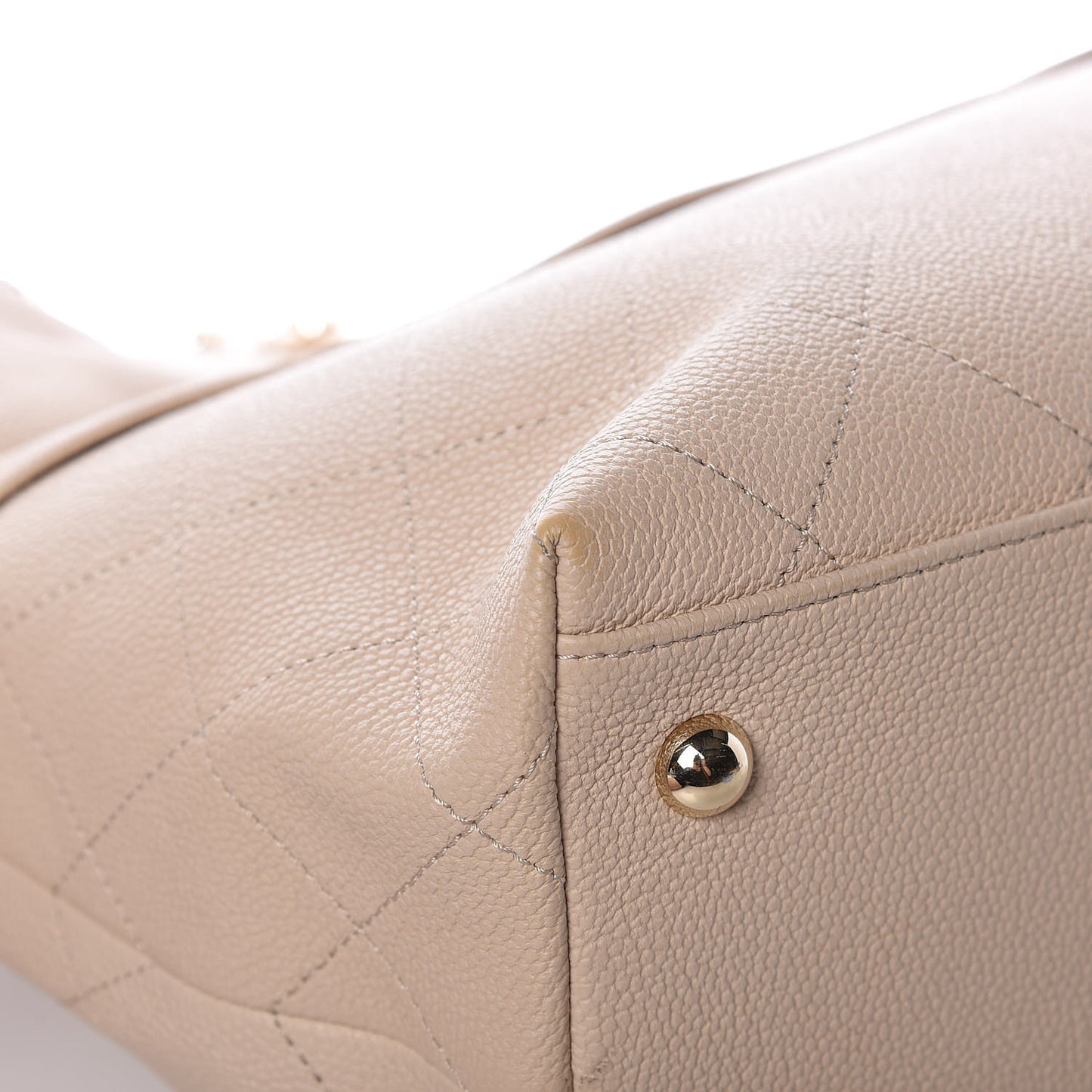 Crumpled Grained Calfskin Zip and Carry Shopping Tote Beige