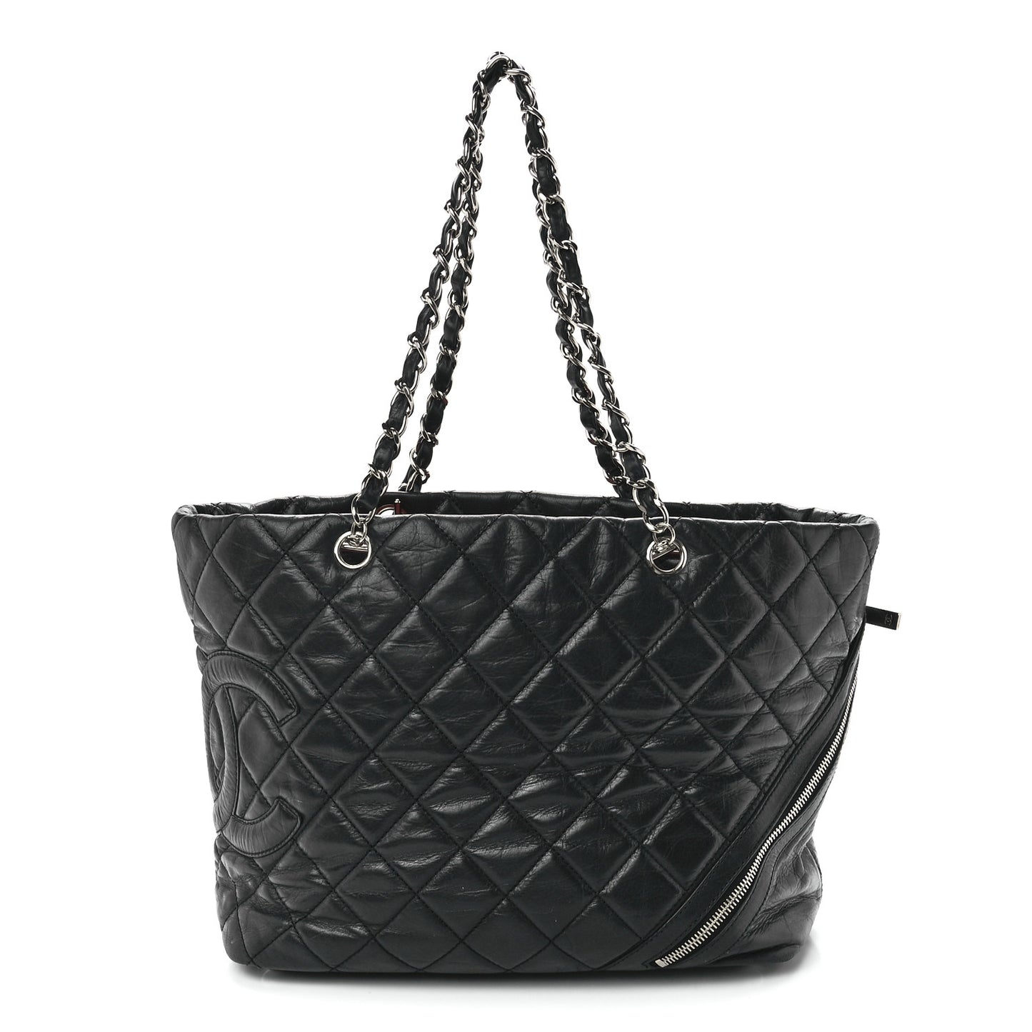 Aged Calfskin Quilted Large Cotton Club Tote Black