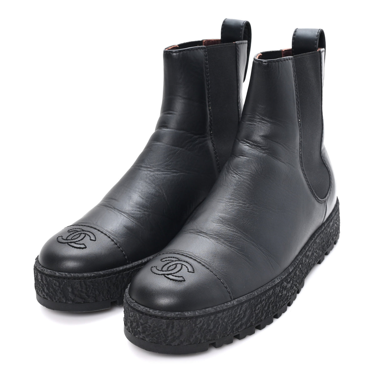 Calfskin Cap Toe CC Ankle Boots 39.5 Black