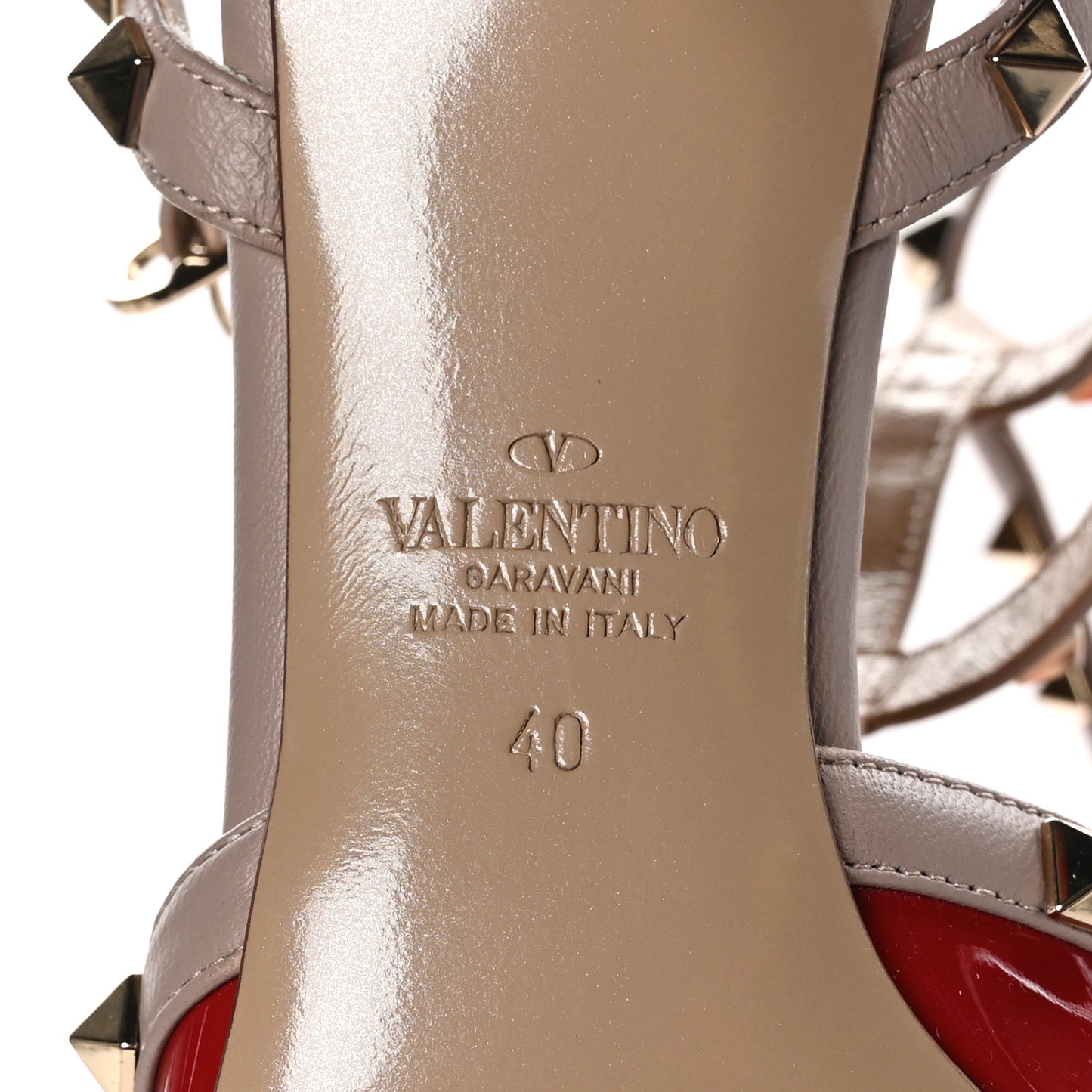 Patent Nappa Rockstud Ankle Strap 65mm Pumps 40 Rosso Valentino Poudre