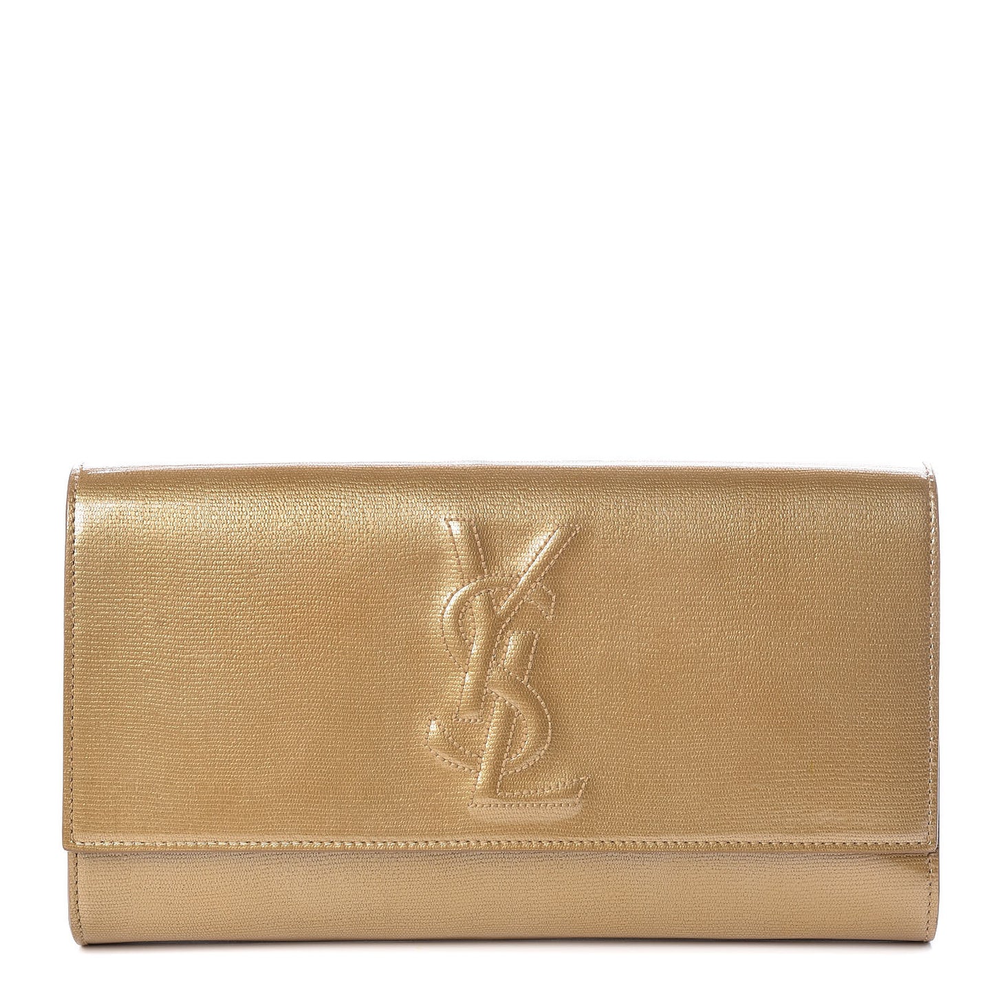 Patent Linen Large Belle De Jour Clutch Champagne Gold