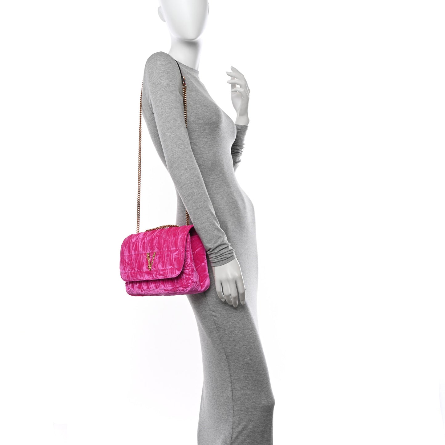 Velvet Quilted Virtus Shoulder Bag Pink