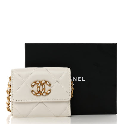 Chanel Lambskin Quilted Chanel 19 Flap Coin Purse With Chain White 12 of 12