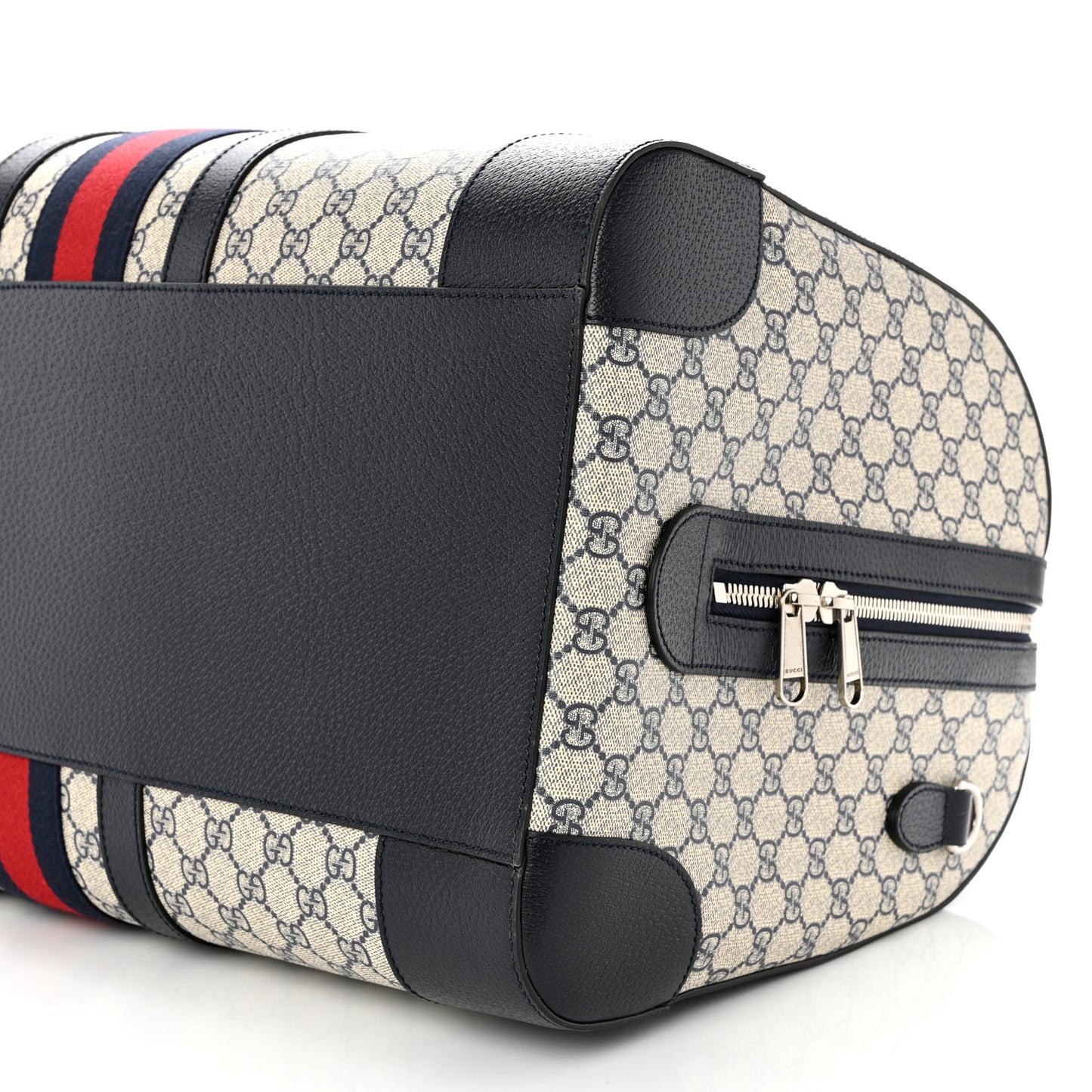GG Supreme Monogram Textured Calfskin Web Large Ophidia Duffle Bag Beige Blue