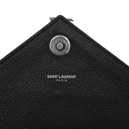 Saint Laurent Grained Calfskin Matelasse Chevron Medium Monogram Chain Bag Black 7 of 9