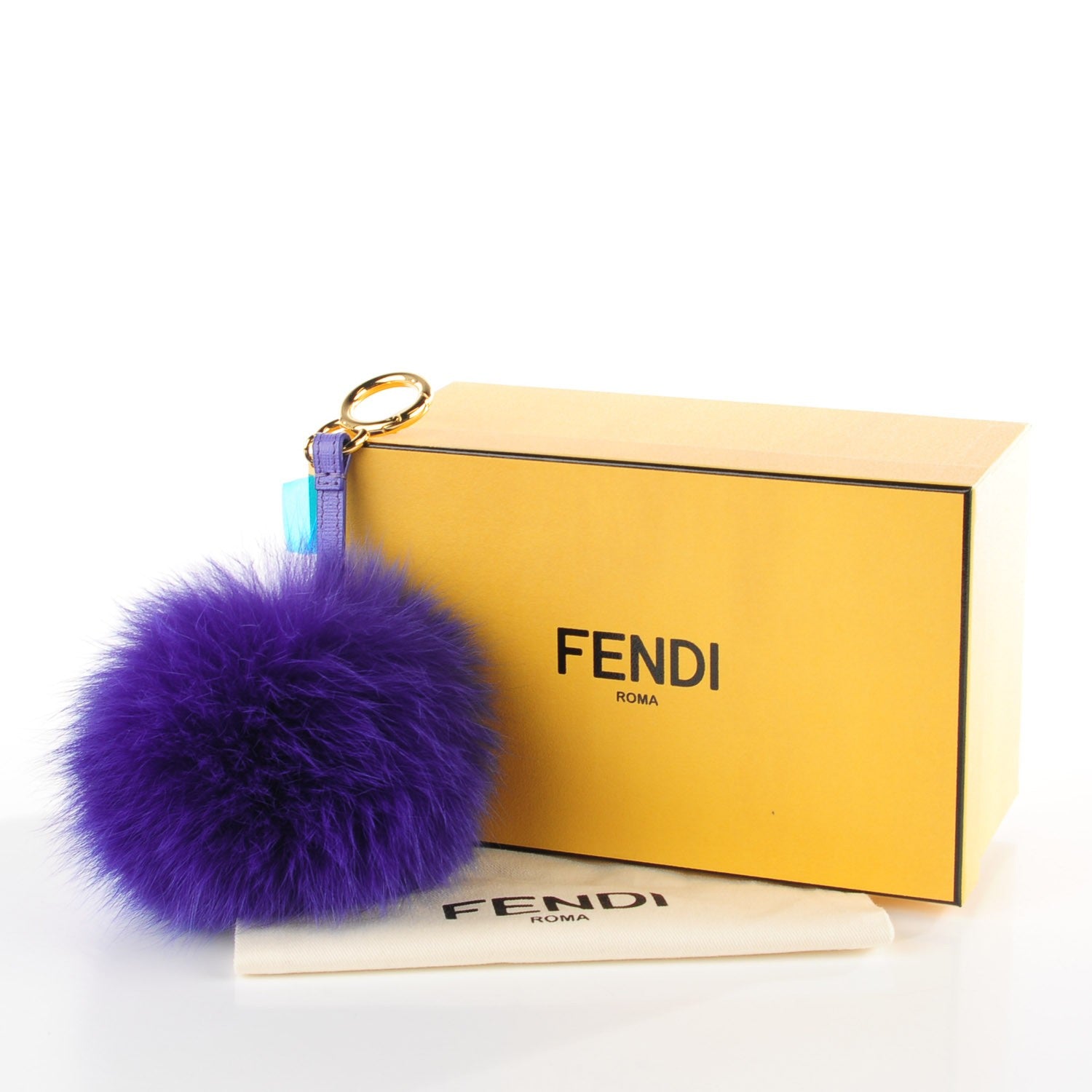 Fendi Fox Fur Vitello Elite Pom Pom Bag Charm Viola Cassis 3 of 5